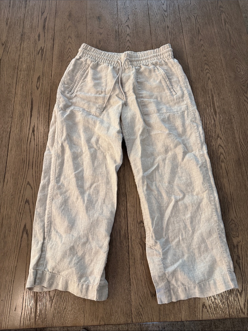 Lightweight Wide Leg Drawstring Pants - Beige